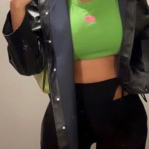 heart embroidered pink and green crop top